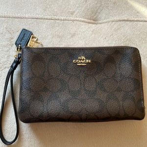Coach double zip wallet wristlet dark brown
